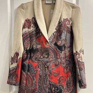 Susan Graver Printed Paisley Suede Collar Jacket  XS NWOT